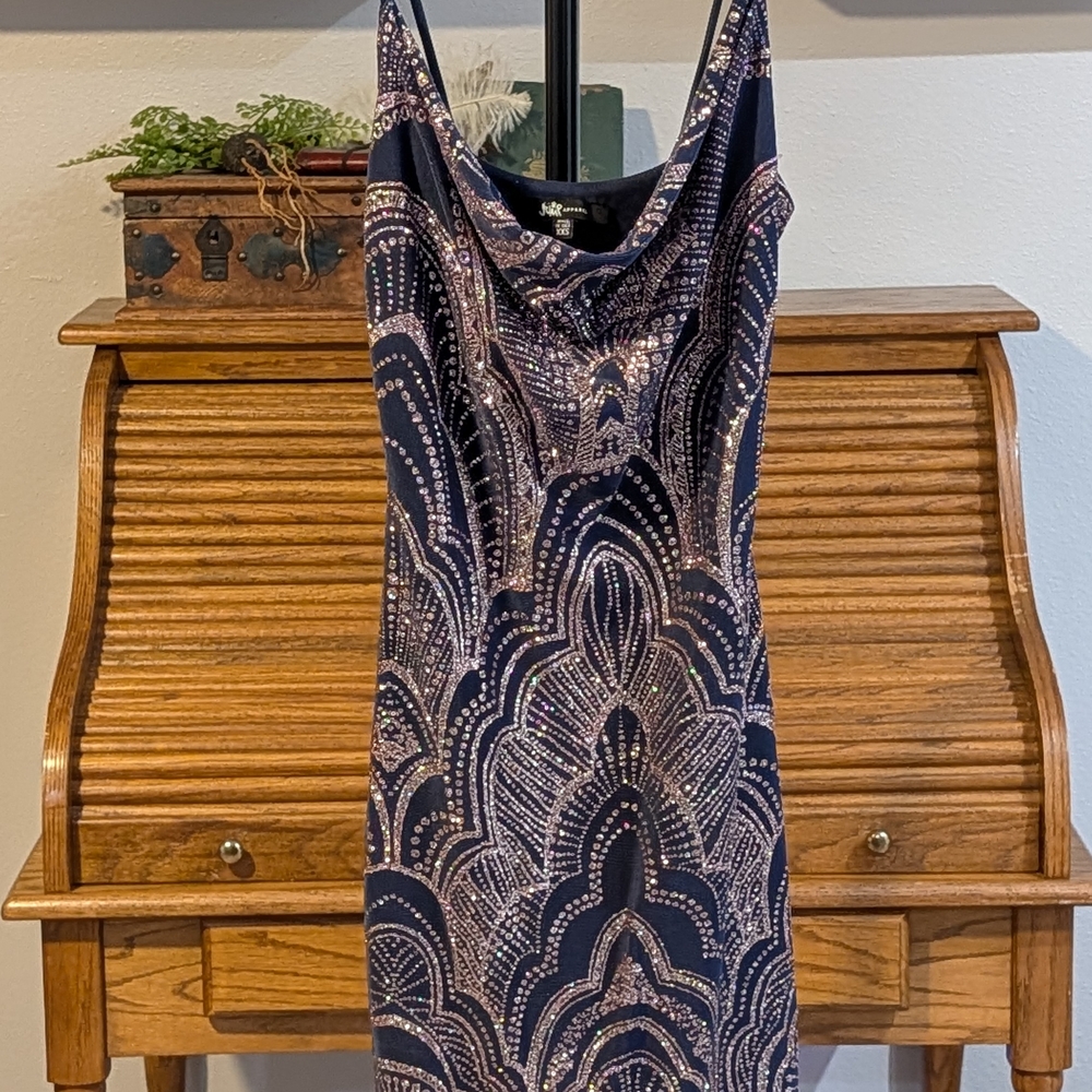 Jump Navy and Silver Sequin Midi Dress